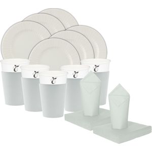 Givi Italia Feest BBQ bordjes/bekertjes/servetten set - 16 personen - zilver grijs - papier/karton