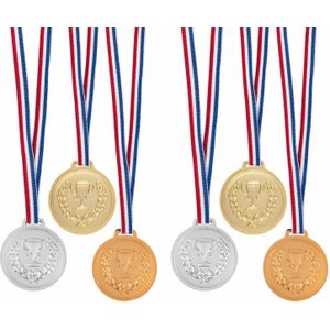 Medailles met lint - 20x - goud zilver brons - kunststof - 6 cm - speelgoed