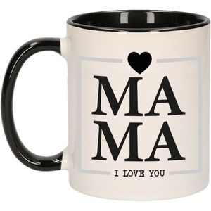 Cadeau koffie/thee mok voor mama - zwart/grijs - ik hou van jou - keramiek - Moederdag