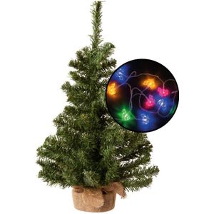 Kleine kunst kerstboom - groen - incl. paarden thema lichtsnoer gekleurd - H60 cm