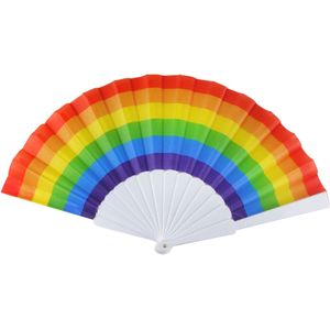 1x Spaanse hand waaiers regenboog/rainbow/pride vlag 14 x 23 cm