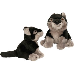 2x stuks pluche zwarte wolf/wolven knuffel 18 cm speelgoed