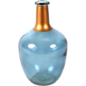 Countryfield Bloemenvaas Firm Big Bottle - Blauw Transparant/Koper - Glas - D15 X H25 cm