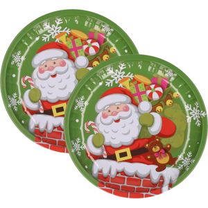 Kerst borden - 2x st - 26 cm - metaal - met kerstman - kerstservies kerst bordjes