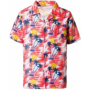 Tropical party Hawaii blouse heren - palmbomen - rood - carnaval/themafeest