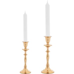 Kaarsen kandelaars set 2x stuks - metaal - voor dinerkaarsen - goud - H23/H20 cm