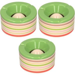 Set van 3x stuks terras asbakken/stormasbakken rond keramiek 14 x 7,5 cm groen met streep - Buiten asbakken