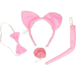 Verkleed set varken - oortjes/staart/strikje/neus - roze - Verkleed accessoires