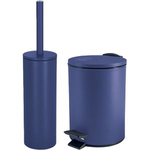 Spirella Badkamer/toilet accessoires set - WC-borstel en pedaalemmer 3L - metaal - blauw