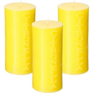 3x stuks Citronella stomp kaarsen 64 branduren geel