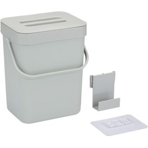 Gft afvalbakje voor aanrecht of aan keuken kastje - 5L - grijs - afsluitbaar - 24 x 19 x 14 cm