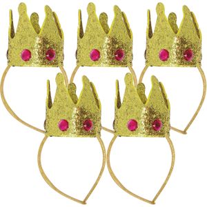Carnaval verkleed mini hoedje/kroontje - 5x - goud - diadeem - dames/grote meiden