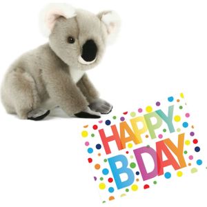 Pluche Knuffel Koala Beer 20 cm met A5-size Happy Birthday Wenskaart - Verjaardag Cadeau Setje