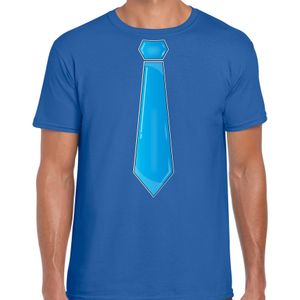 Verkleed t-shirt voor heren - stropdas blauw - blauw - carnaval - foute party - verkleedshirt