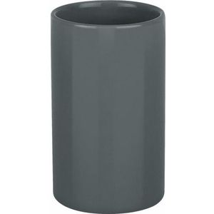 Badkamer drinkbeker/tandenborstelhouder Sienna - porselein - glans donkergrijs - 7 x 11 cm