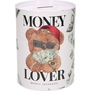 Spaarpot blik money lover - beertje - 12 x 16 cm