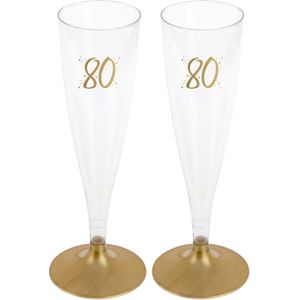 Verjaardag feest champagneglazen - leeftijd - 24x - 80 jaar - goud - kunststof