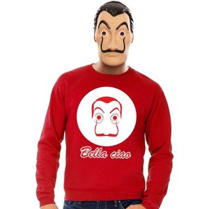 Rode Dali sweater XL met La Casa de Papel masker heren