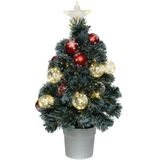2x stuks fiber optic kerstbomen/kunst kerstbomen met verlichting en kerstballen 60 cm
