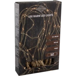 Touwverlichting cascade lichtsnoer op batterijen met 100 lampjes warm wit met timer