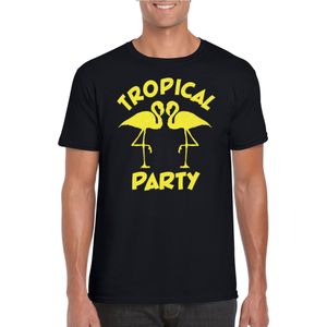 Tropical party T-shirt voor heren - met glitters - zwart/geel - carnaval/themafeest