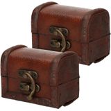 Set van 2x stuks houten opbergkistjes bruin 8 cm - Sieraden kistje/doosje vintage