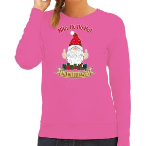 Foute Kersttrui/sweater voor dames - Kado Gnoom - roze - Kerst kabouter