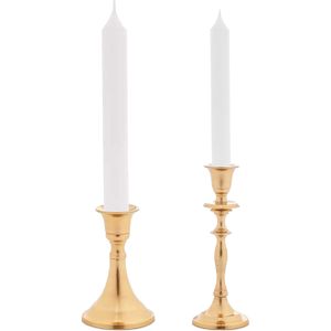 Kaarsen kandelaars set 2x stuks - metaal - voor dinerkaarsen - goud - H11/H20 cm