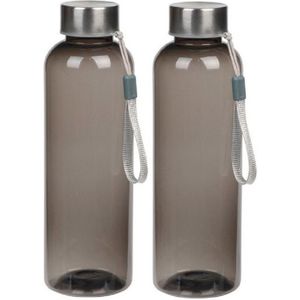 2x Grijze drinkflessen/waterflessen met RVS dop 550 ml