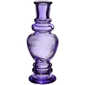 Bloemenvaas Venice - voor kleine stelen/boeketten - gekleurd glas - ribbel paars - D5,7 x H15 cm