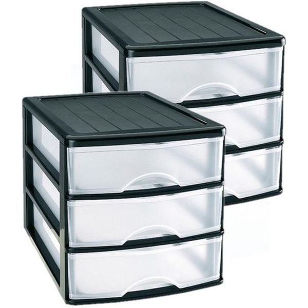2x stuks ladeblok/bureau organizer met 3 lades zwart/transparant L 35,5 x B  27 x H 26 cm kopen? Vergelijk de beste prijs op beslist.nl