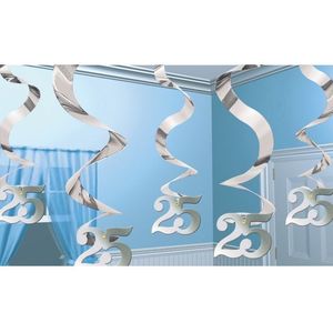 3x Hangdecoratie 25 jaar jubileum rotorspiraal zilver