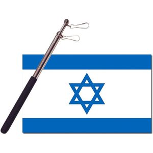 Landen vlag Israel - 90 x 150 cm - met compacte draagbare telescoop vlaggenstok - supporters