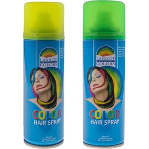 Set van 2x kleuren carnaval haarverf/haarspray van 120 ml - Geel en Groen