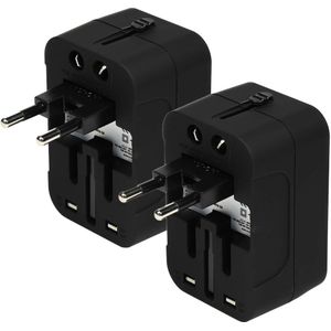 Reisstekker - 2x - Universeel - 2 USB poorten - Internationaal - wereldstekker / reisadapter