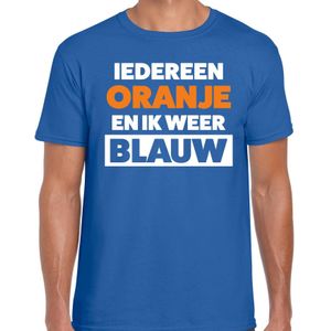 Iedereen oranje ik blauw t-shirt blauw voor heren - Koningsdag shirts