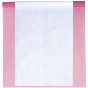 Feest tafelkleed met tafelloper - op rol - roze/wit - 10 meter