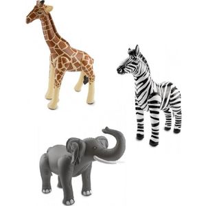 3x Opblaasbare dieren zebra olifant en giraffe