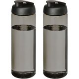 2x stuks sport bidon Hi-eco gerecycled kunststof - drinkfles/waterfles - donkergrijs/zwart - 850 ml