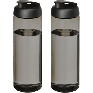 2x stuks sport bidon Hi-eco gerecycled kunststof - drinkfles/waterfles - donkergrijs/zwart - 850 ml