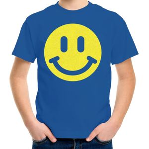 Verkleed T-shirt voor jongens - smiley - blauw - carnaval - feestkleding voor kinderen