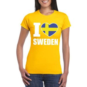 Geel I love Zweden fan shirt dames