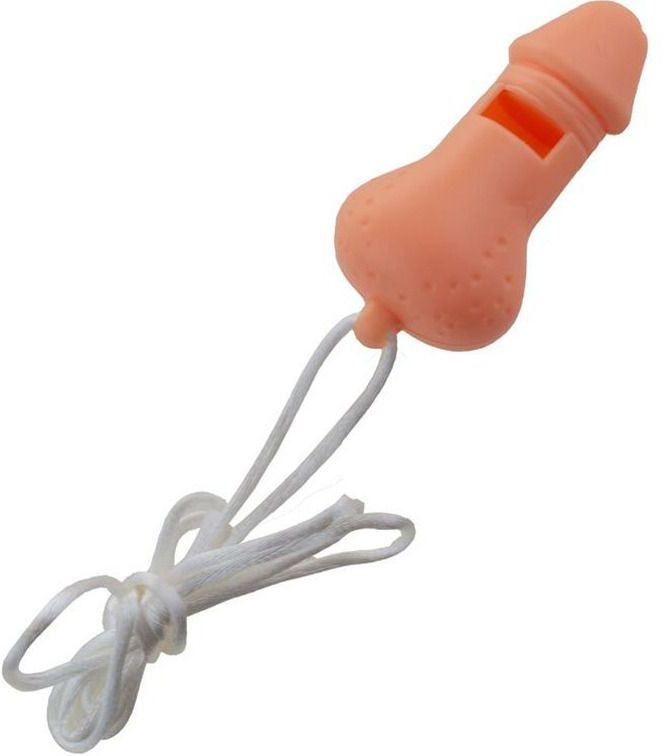 Funny Fashion Fluitje in penis vorm - met koord - pvc - roze - Fun/feest/vrijgezellenfeest accessoires