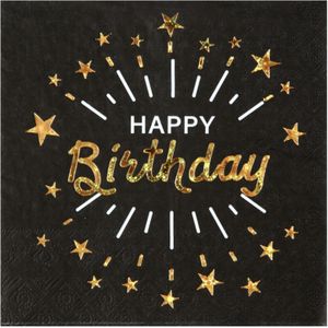 Verjaardag feest servetten happy birthday - 10x - goud - 33 x 33 cm