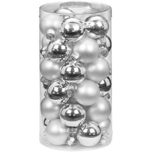 Kerstballen - klein formaat - 30x st - zilver - D4 cm - glas - glans en mat
