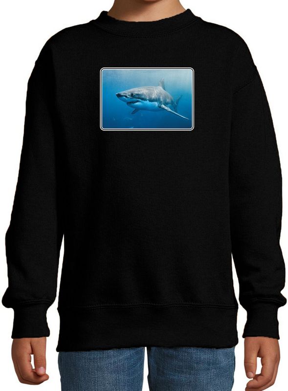 Dieren sweater / trui met haaien foto zwart voor kinderen