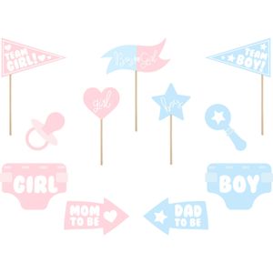 Gender reveal foto prop set - 11-delig - jongen/meisje babyshower thema feest - photo booth
