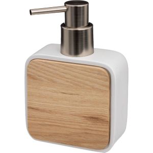 5Five zeeppompje/zeepdispenser - wit - 10 x 15 cm - 200 ml - bamboe/kunststeen - badkamer hygiene