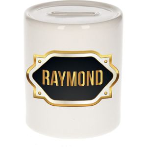 Naam cadeau spaarpot Raymond met gouden embleem