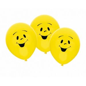 18x stuks gele Party ballonnen smiley emoticons thema